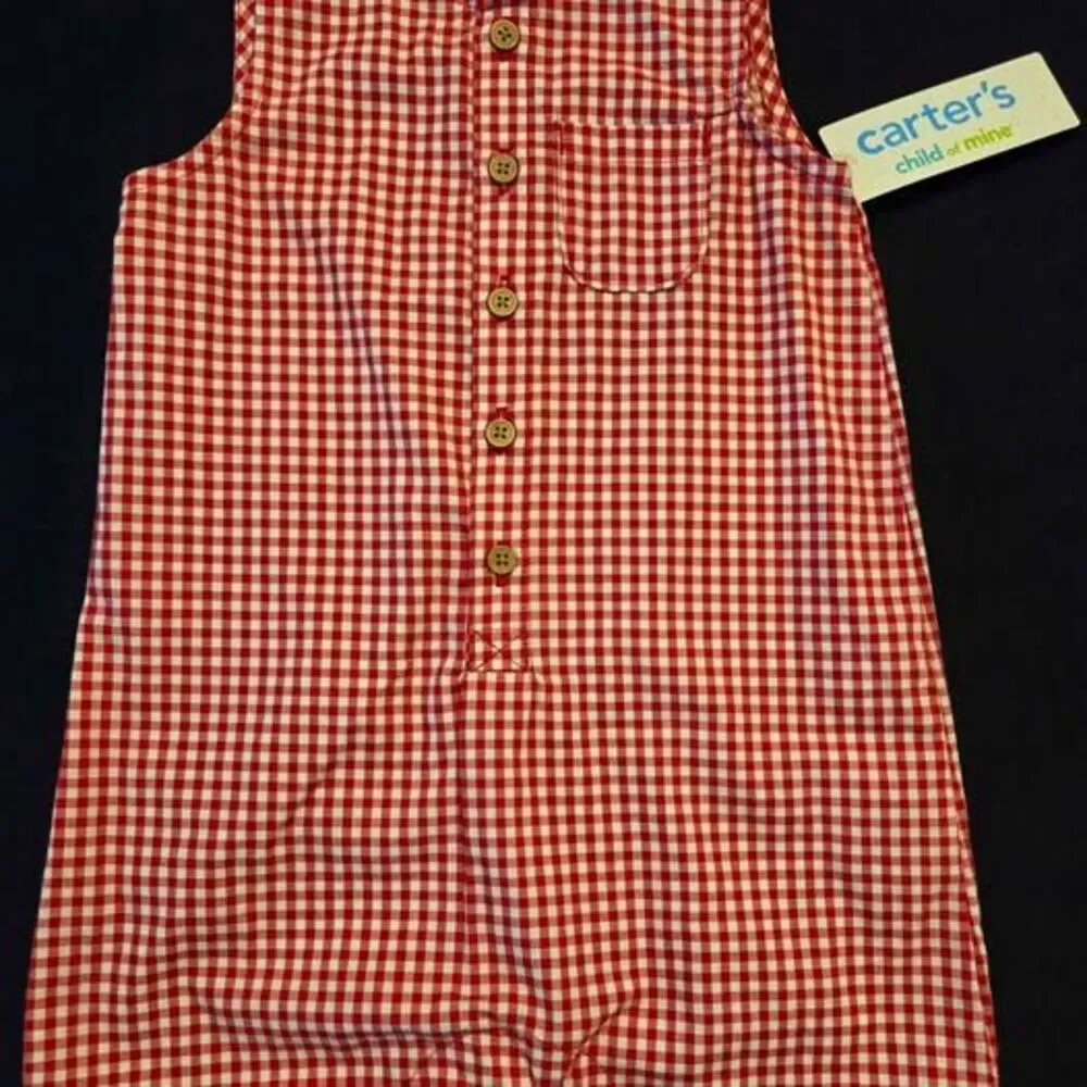 Carters boys 12 month red and white gingham one piece outfit new with tags